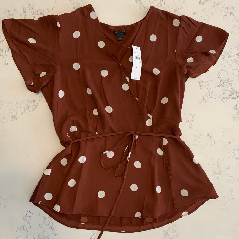 Deep Red Polka Dot Ann Taylor Peplum Blouse
